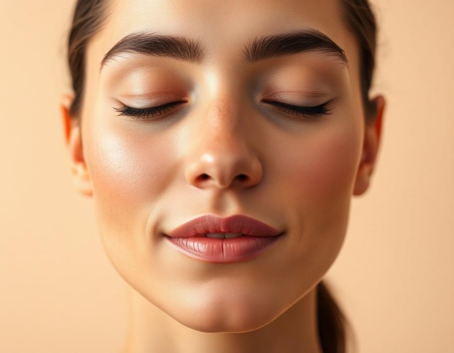 Relaxed woman with smooth skin representing frown line treatment